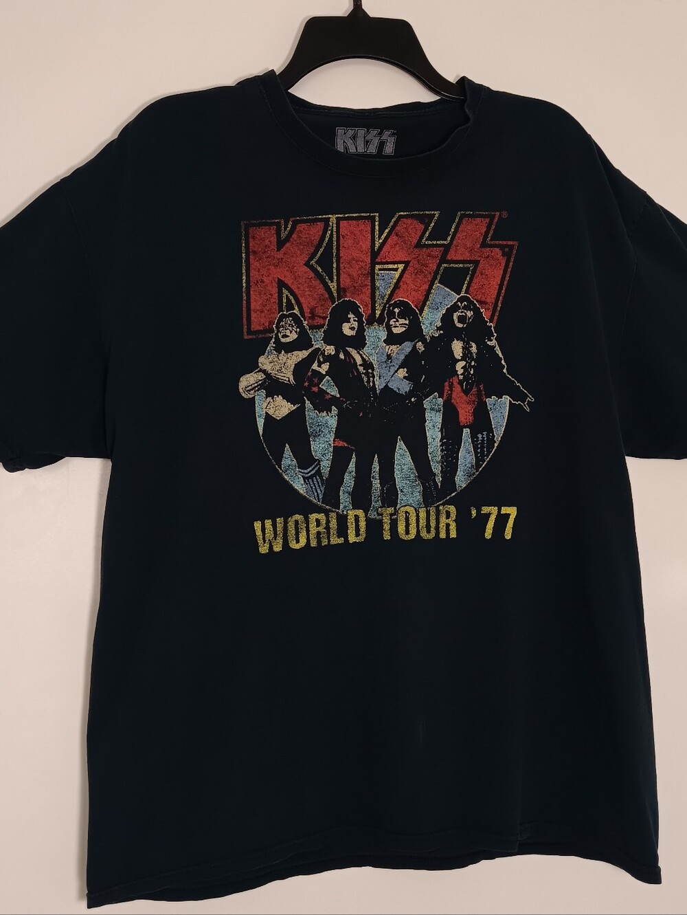 Kiss Kids Black Graphic 'World Tour '77' Tee with Red & Yellow Logo